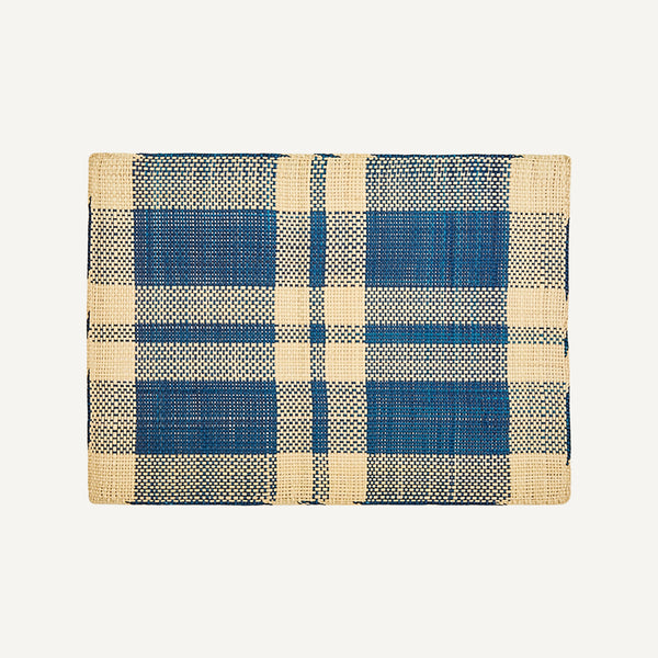 HANDWOVEN BLUE PLAID STRAW PLACEMAT