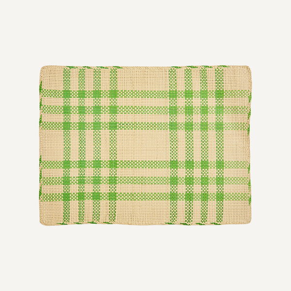 HANDWOVEN GREEN PLAID STRAW PLACEMAT