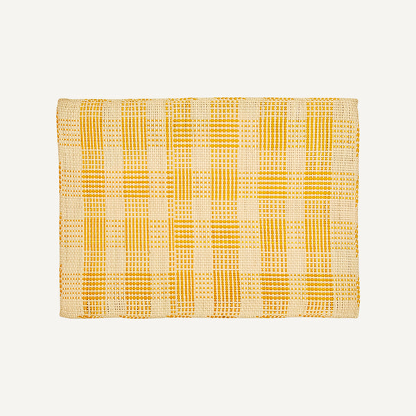 HANDWOVEN CHOCOLATE YELLOW CHECK STRAW PLACEMAT