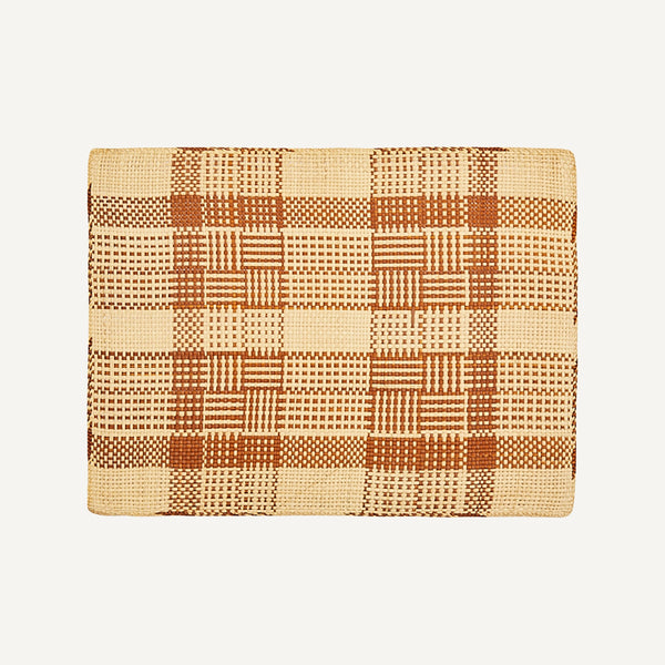 HANDWOVEN BROWN PLAID STRAW PLACEMAT