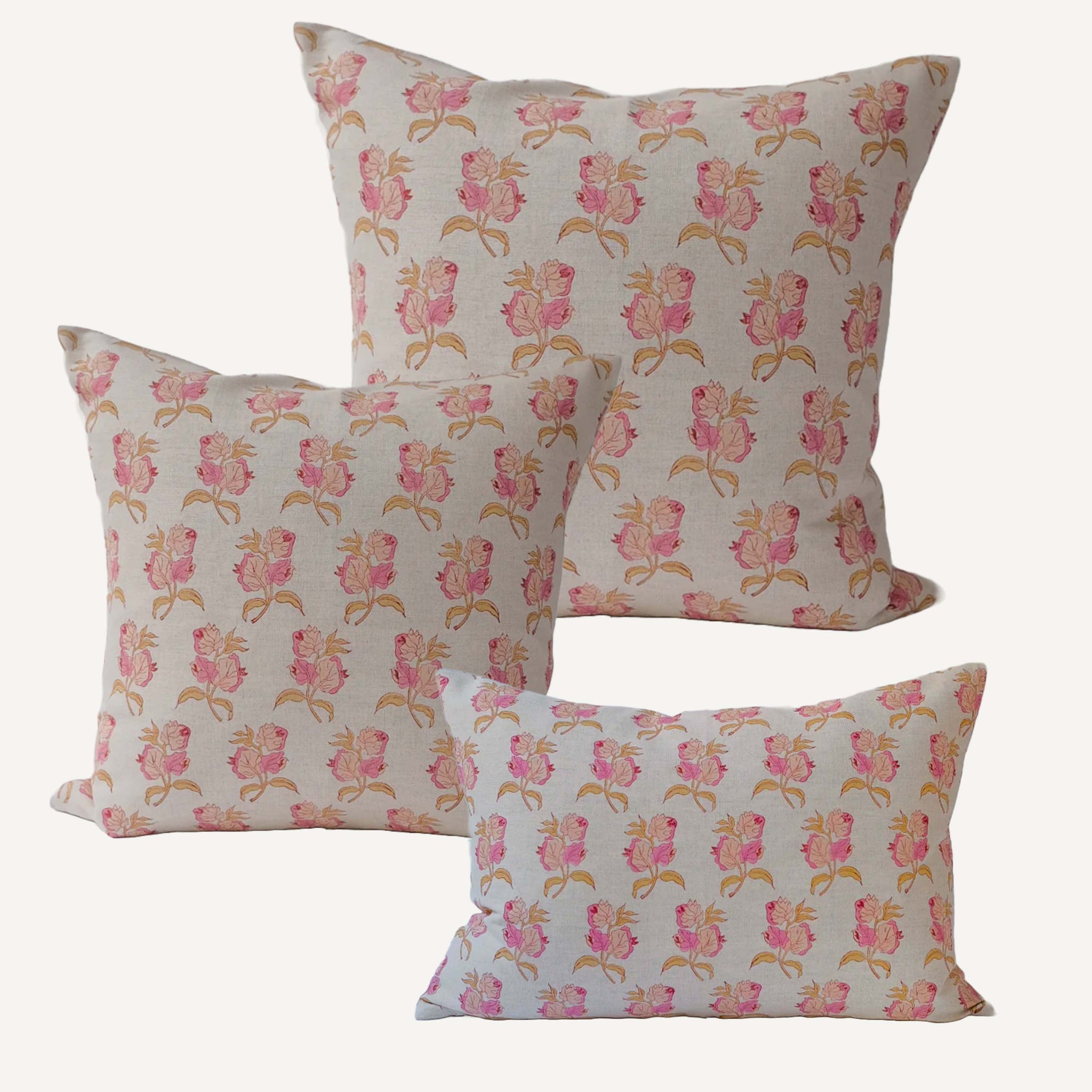 HAND BLOCKED LINEN PILLOW Rose