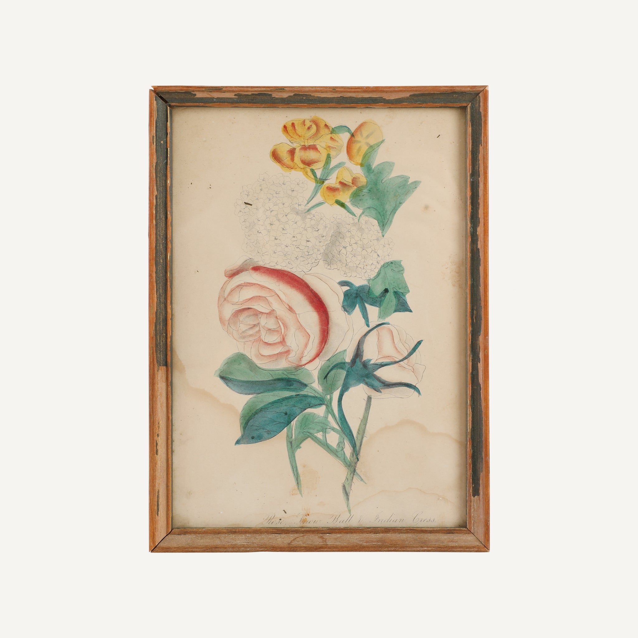 ANTIQUE FRAMED FLORAL WATERCOLOR
