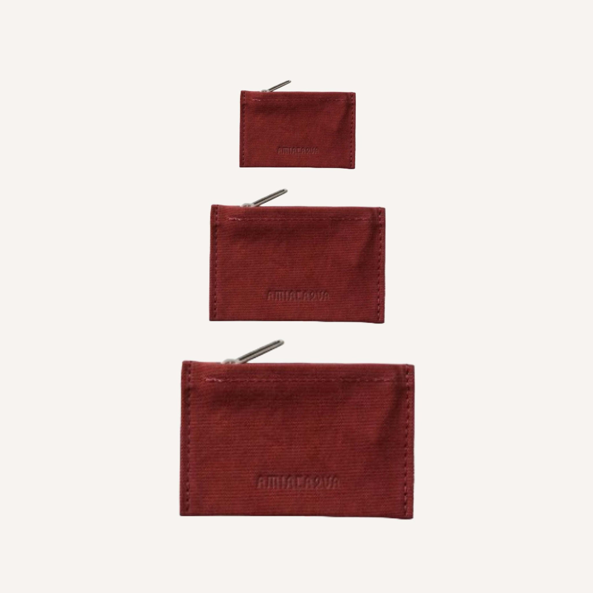 AMIACALVA BURGUNDY WASHED CANVAS POUCHES