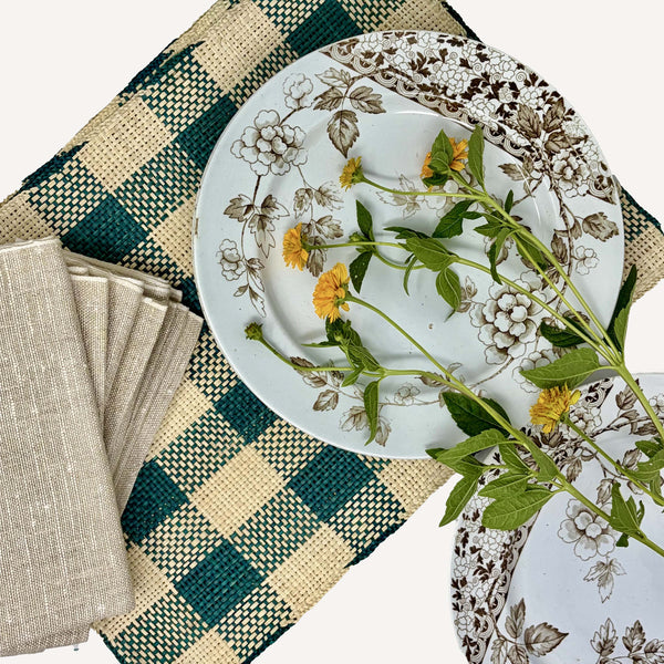 HANDWOVEN GREEN PLAID PLACEMATS
