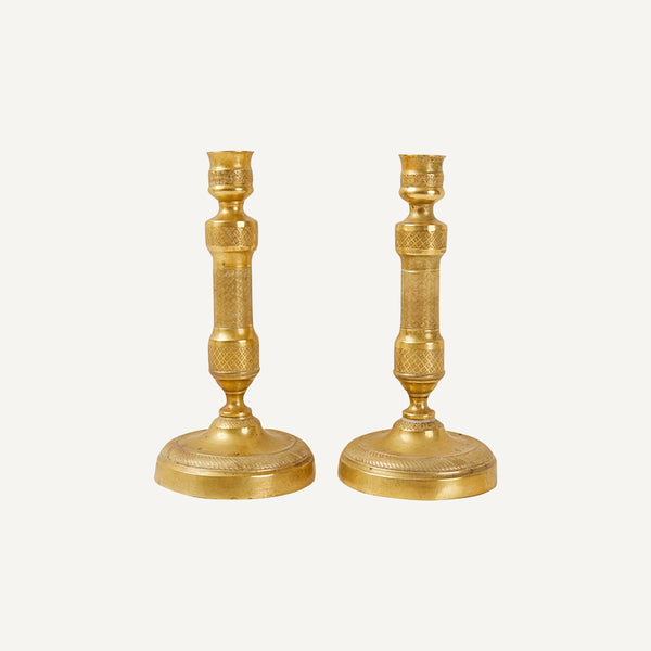 ANTIQUE ENGRAVED CANDLESTICKS