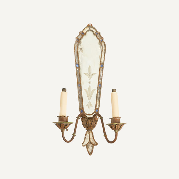 ANTIQUE LEADED MIRROR SCONCE