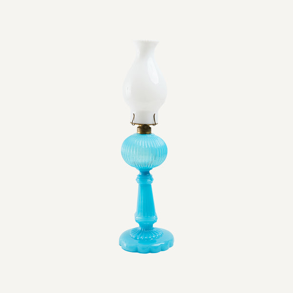 ANTIQUE OPALINE OIL LAMP