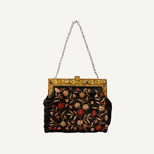 ANTIQUE EMBROIDERED SATIN BAG