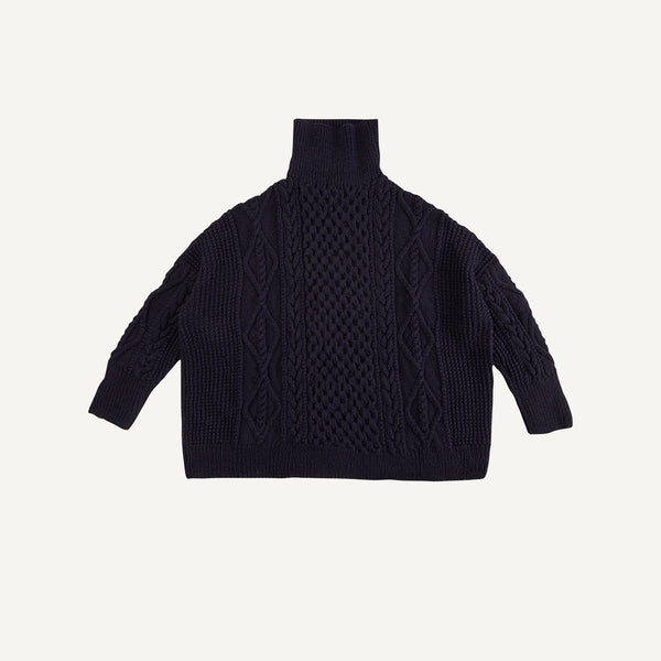 NAVY HAND KNIT FISHERMAN SWEATER