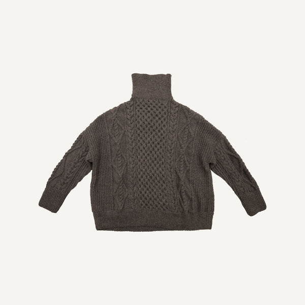 GREY HAND KNIT FISHERMAN SWEATER