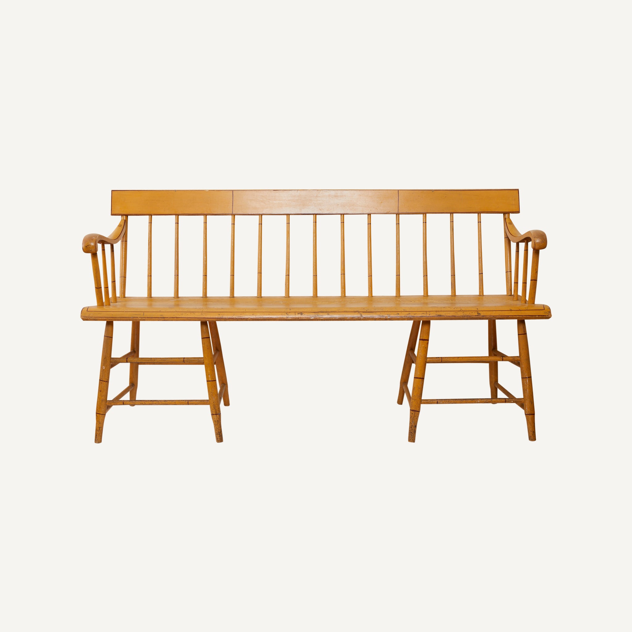 ANTIQUE PAINTED SPINDLE BENCH