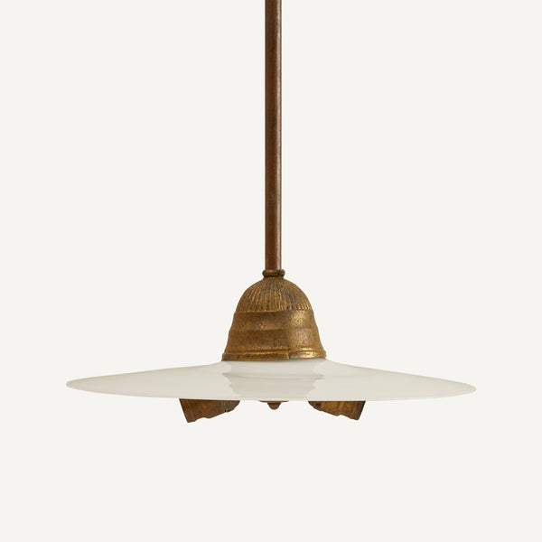 ANTIQUE INDUSTRIAL MILK GLASS HANGING LIGHT