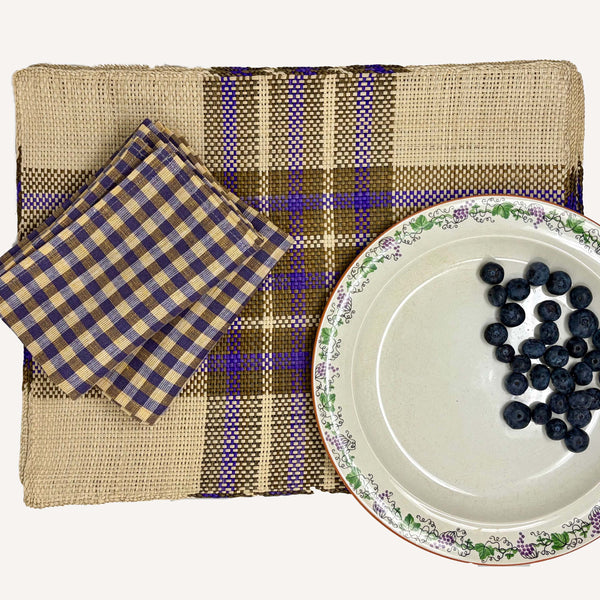 HANDWOVEN PURPLE AND GREEN PLAID PLACEMATS