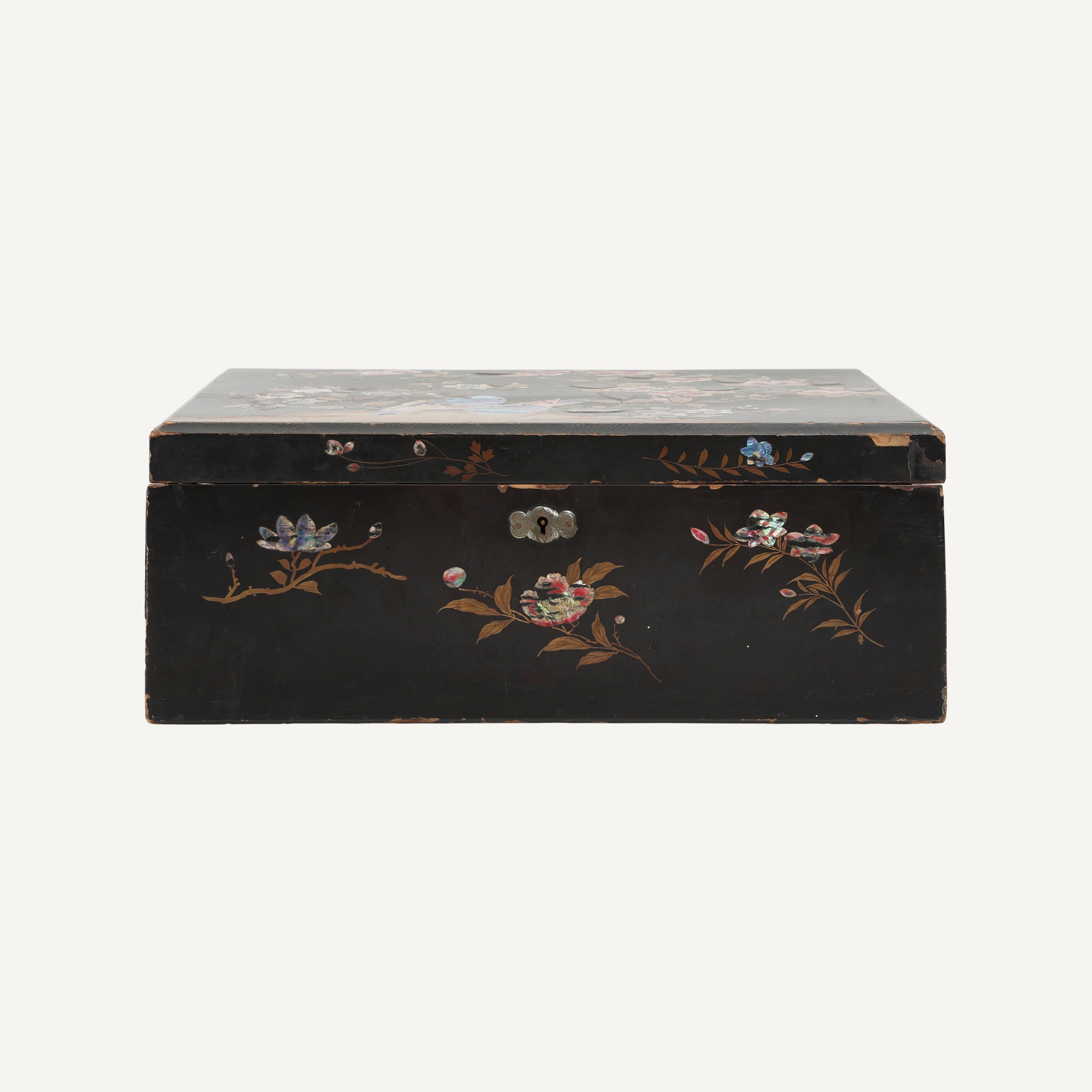 ANTIQUE LACQUERED AND INLAID WRITING  BOX