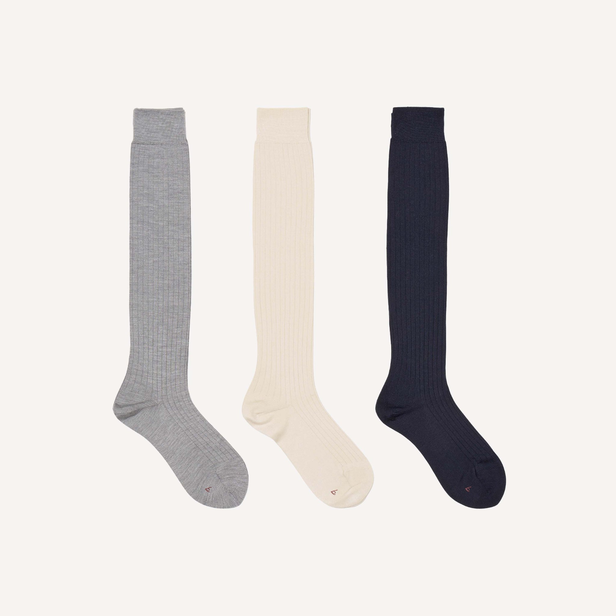 BABACO SILK WIDE RIBBED KNEE HIGH SOCKS