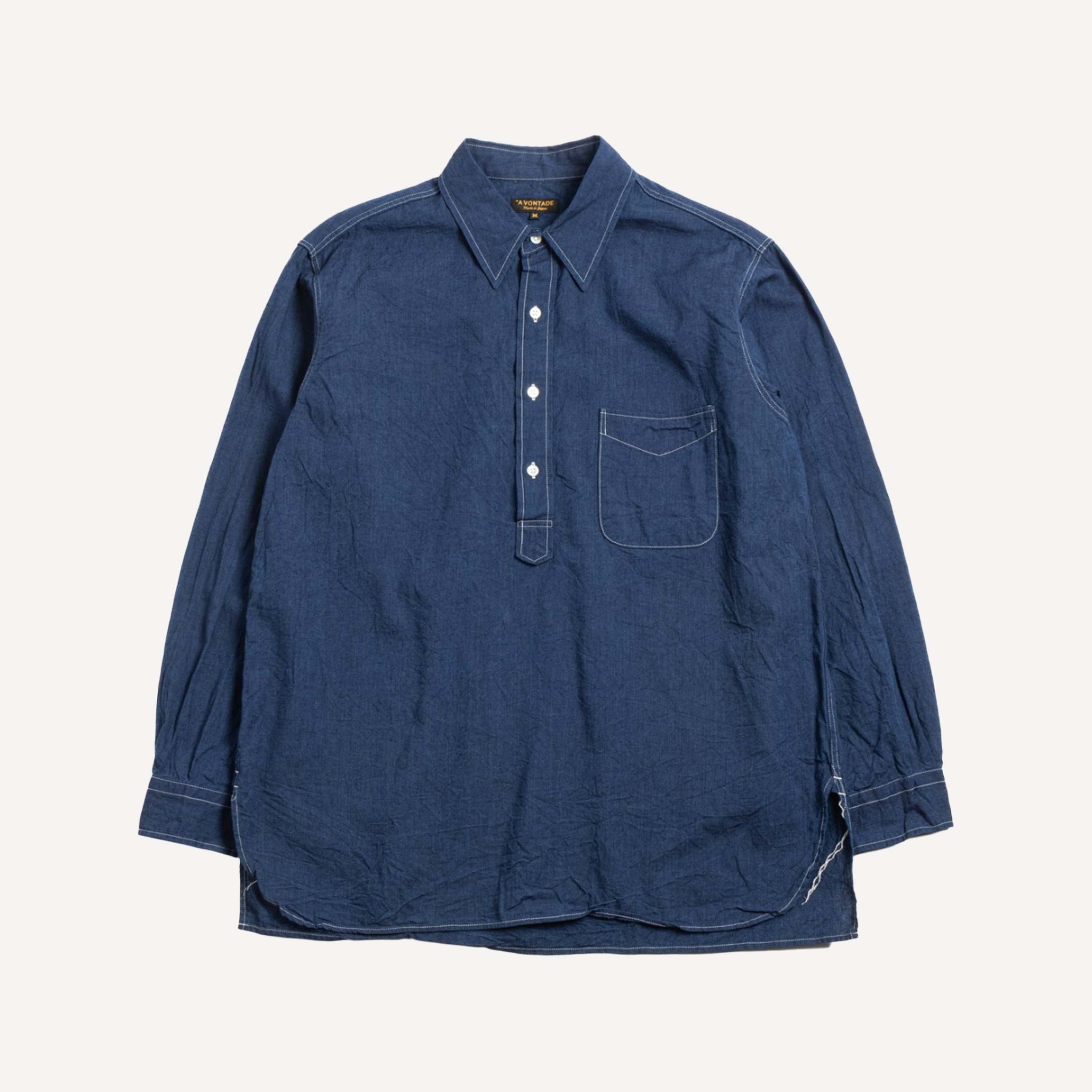 A VONTADE INDIGO CHAMBRAY PULLOVER SHIRT