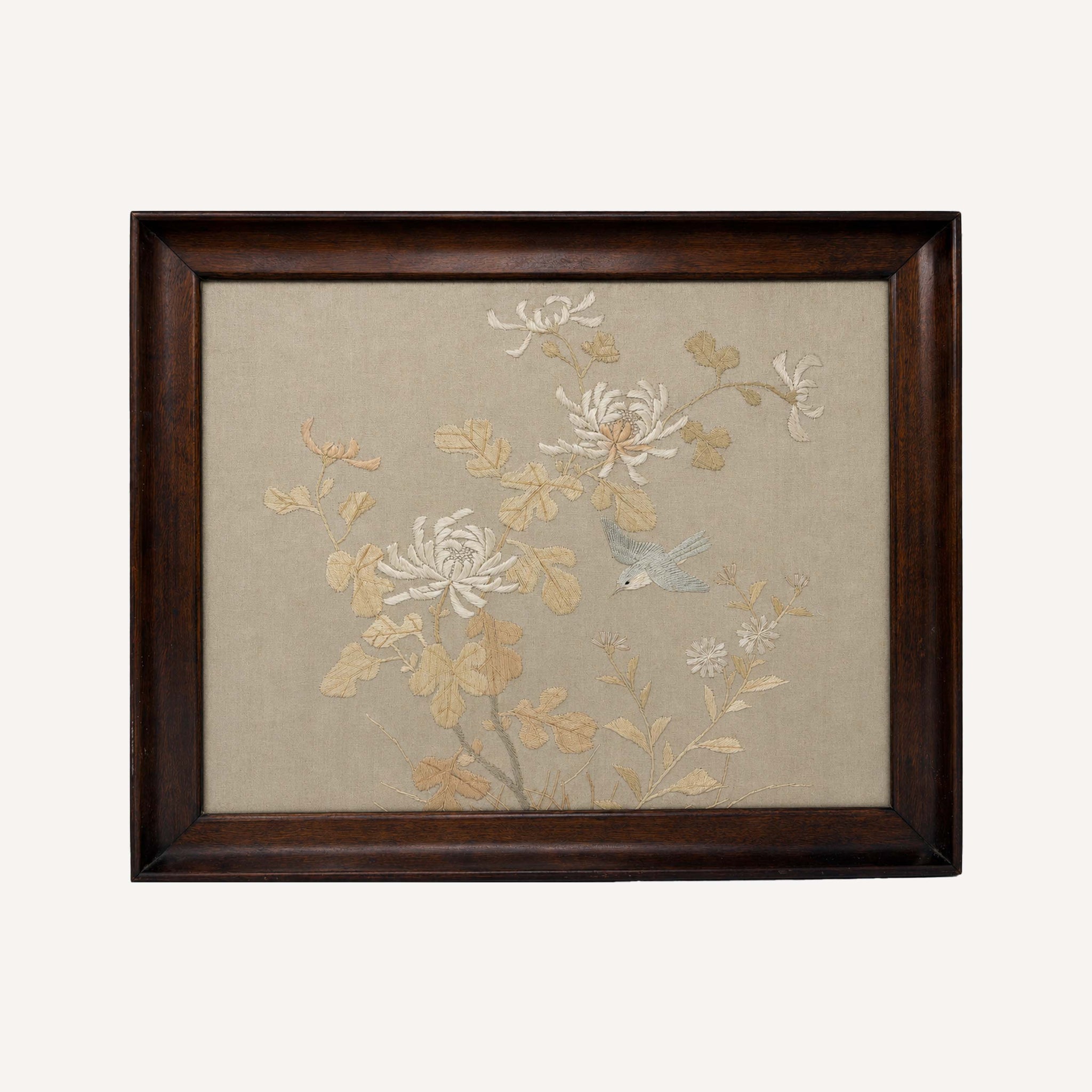 ANTIQUE FRAMED SILK EMBROIDERY