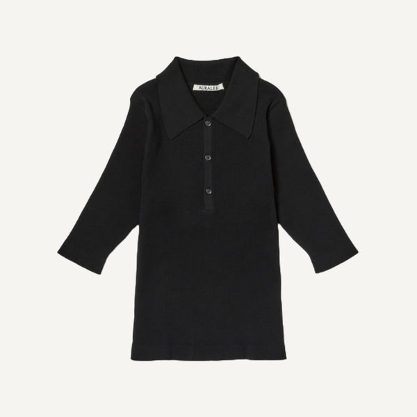 AURALEE HIGH GAUGE RIB KNIT POLO