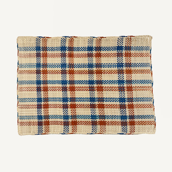 HANDWOVEN RUST & BLUE PLAID STRAW PLACEMATS