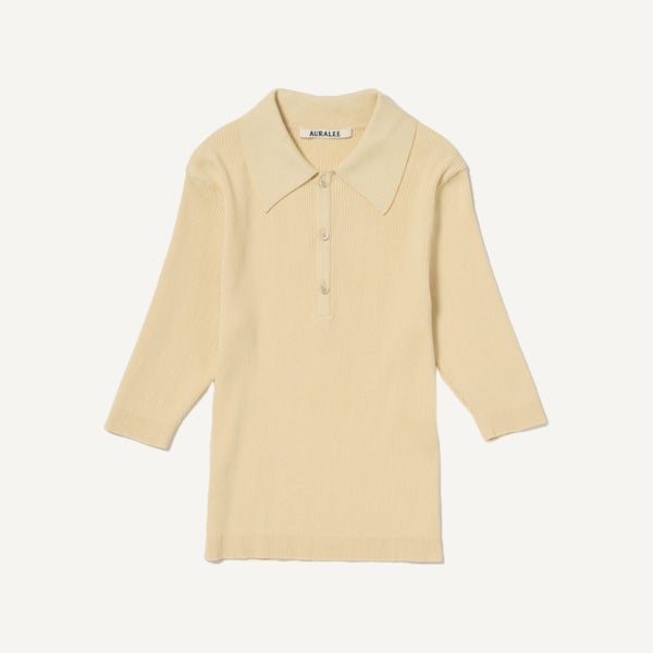 AURALEE HIGH GAUGE RIB KNIT POLO