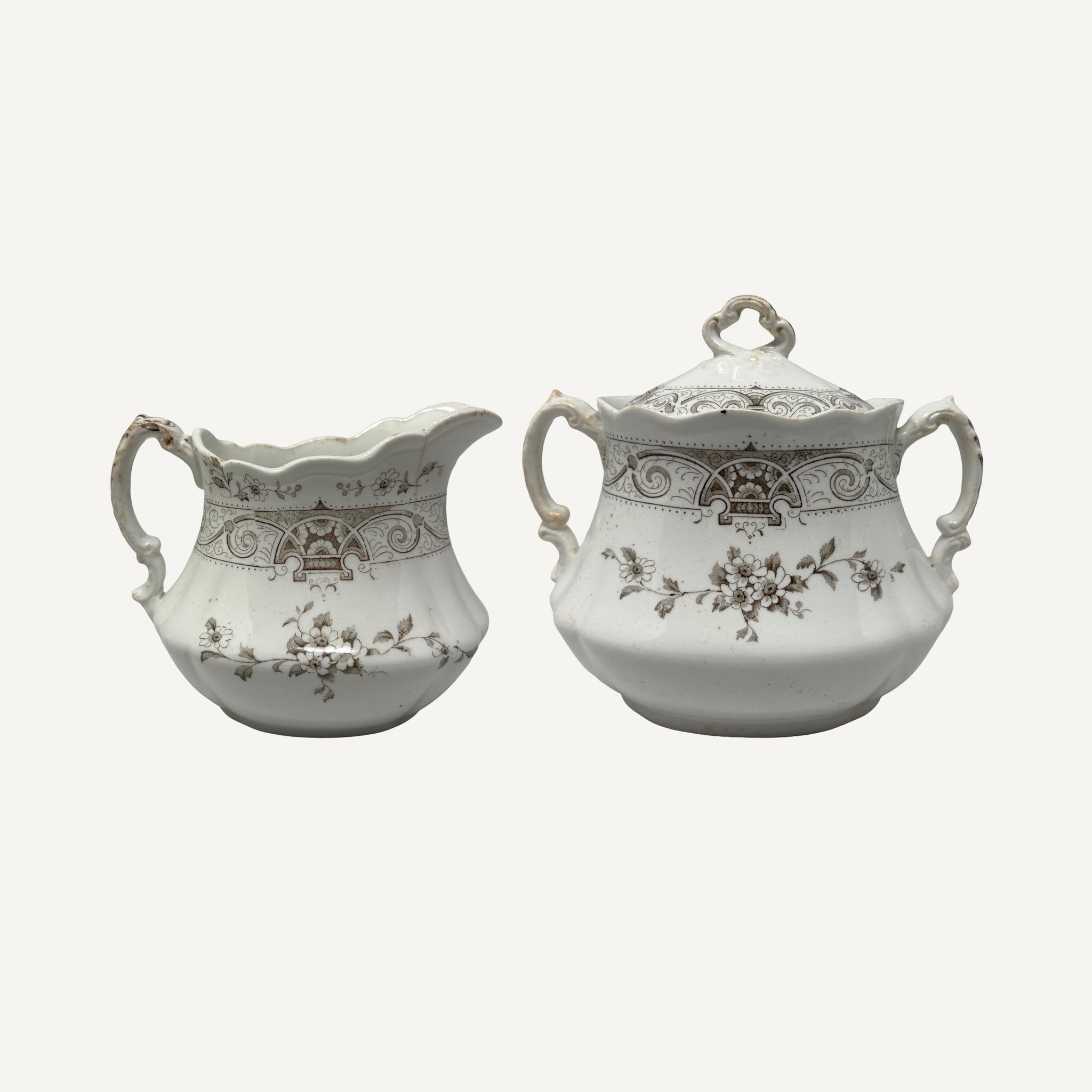 ANTIQUE CREAMER AND SUGAR BOWL