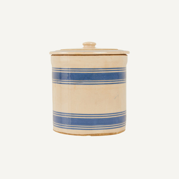 ANTIQUE BANDED COVERED CROCK