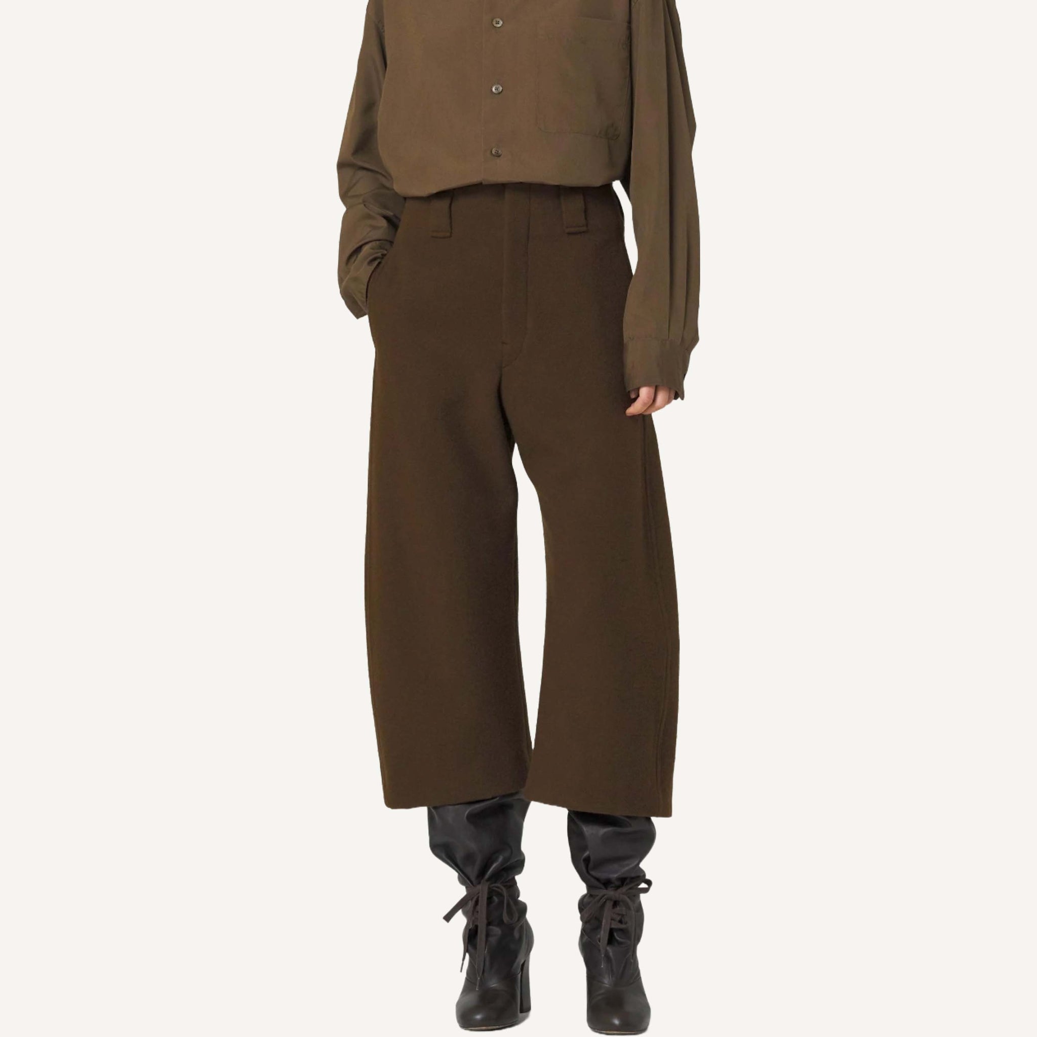 LEMAIRE WOOL CASHMERE CROPPED CURVED PANTS