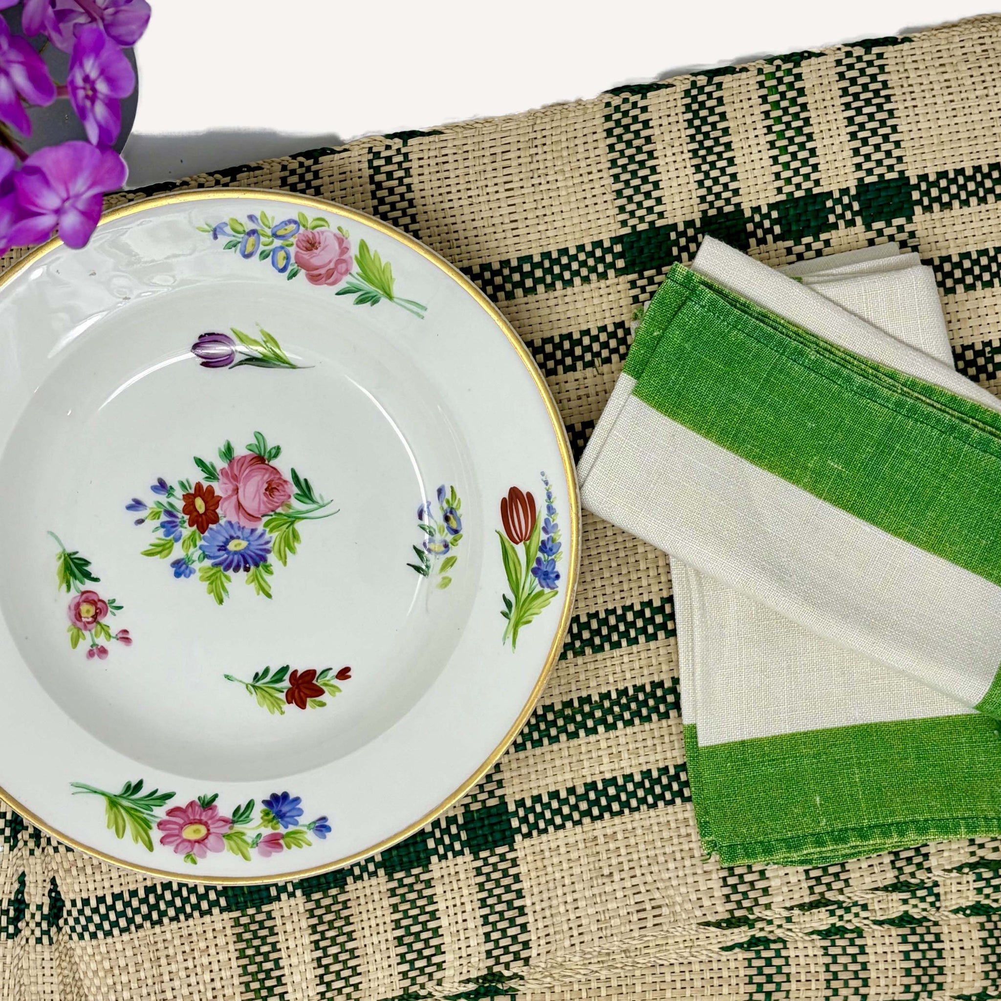 HANDWOVEN DARK GREEN LARGE PLAID STRAW PLACEMATS