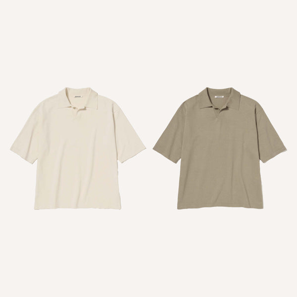 AURALEE TUSSAH SILK KNIT SKIPPER POLO