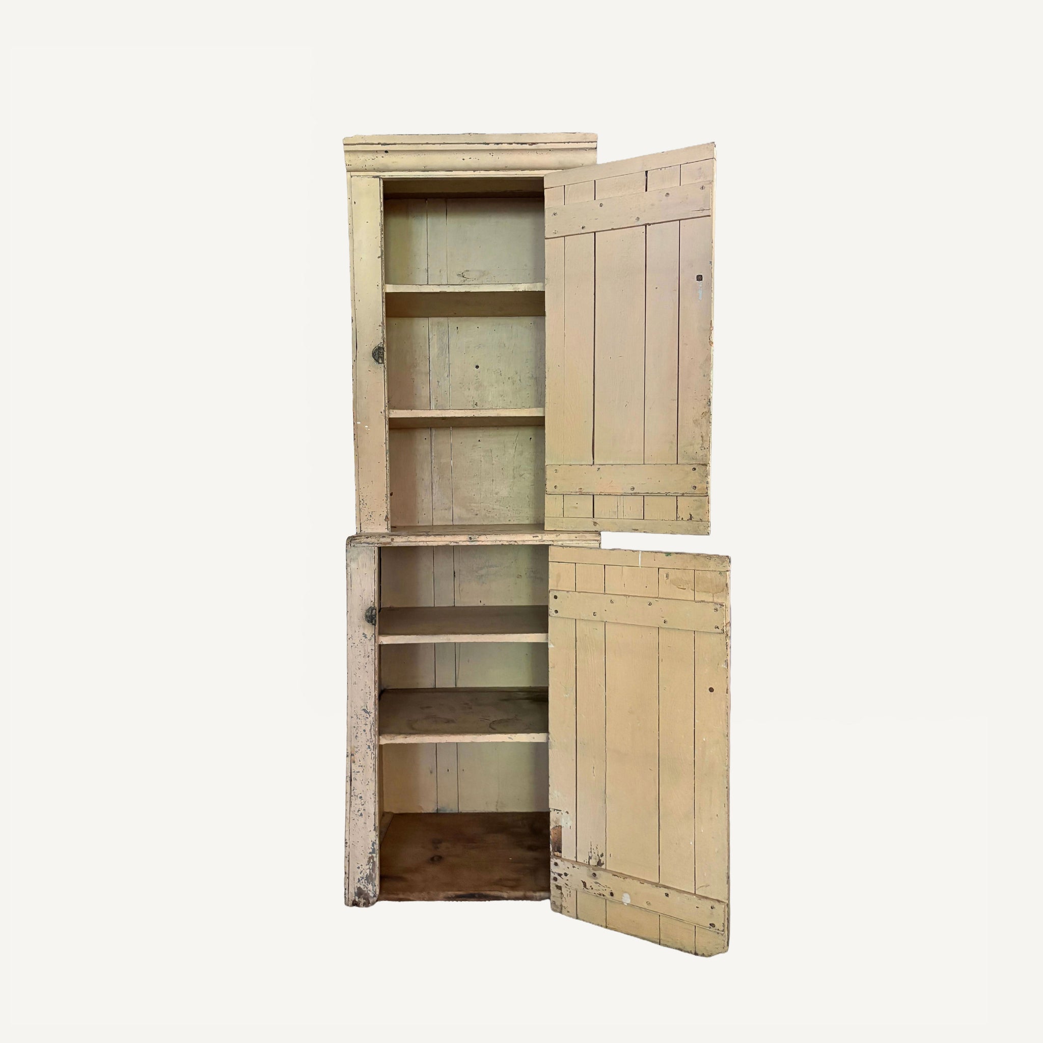 ANTIQUE PAINTED STEPBACK CUPBOARD