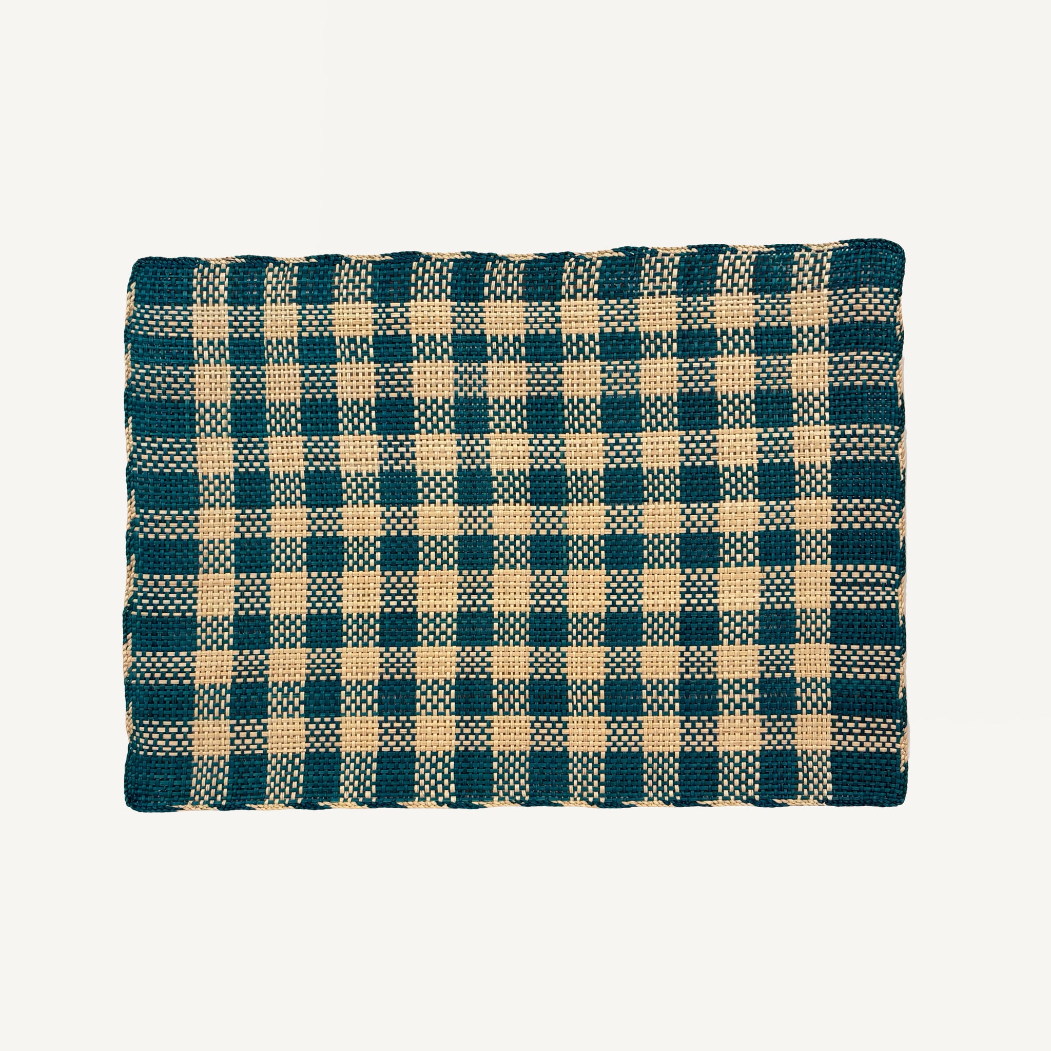 HANDWOVEN TEAL CHECK STRAW PLACEMATS