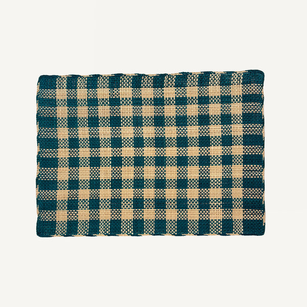 HANDWOVEN TEAL CHECK STRAW PLACEMATS