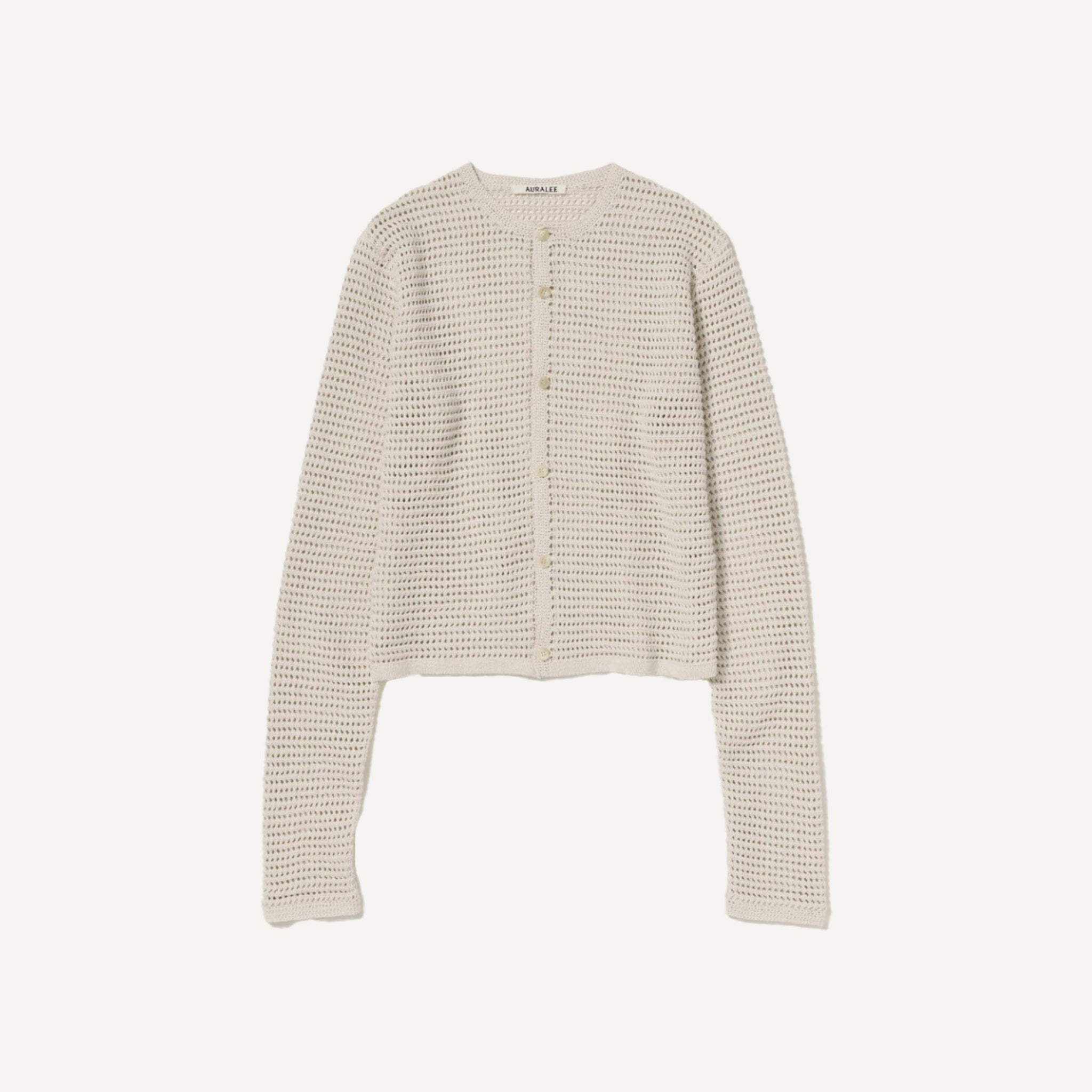 AURALEE TUSSAH SILK COTTON MESH KNIT CARDIGAN