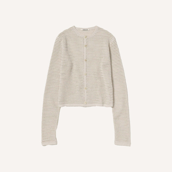 AURALEE TUSSAH SILK COTTON MESH KNIT CARDIGAN