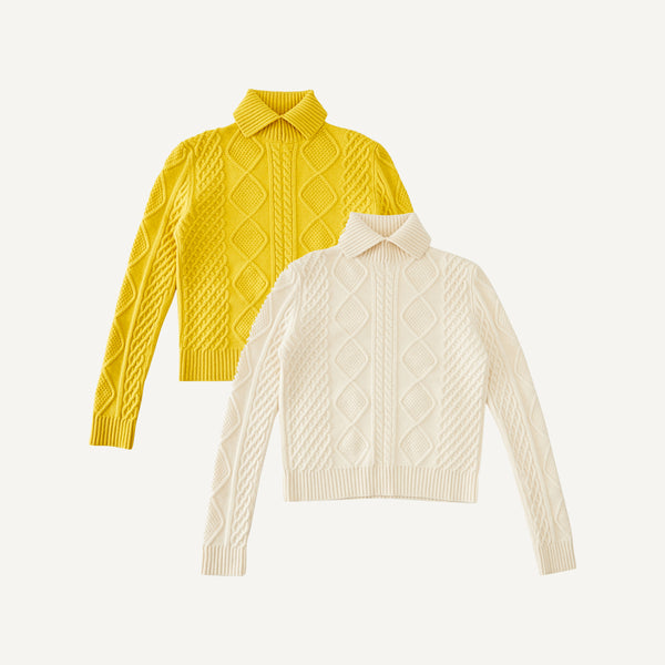 PLAIN GOODS CASHMERE FISHERMAN COLLARED SWEATER