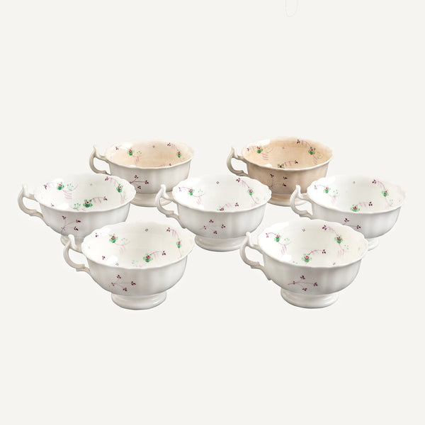 ANTIQUE SPRIG PORCELAIN TEA CUPS AND SAUCERS