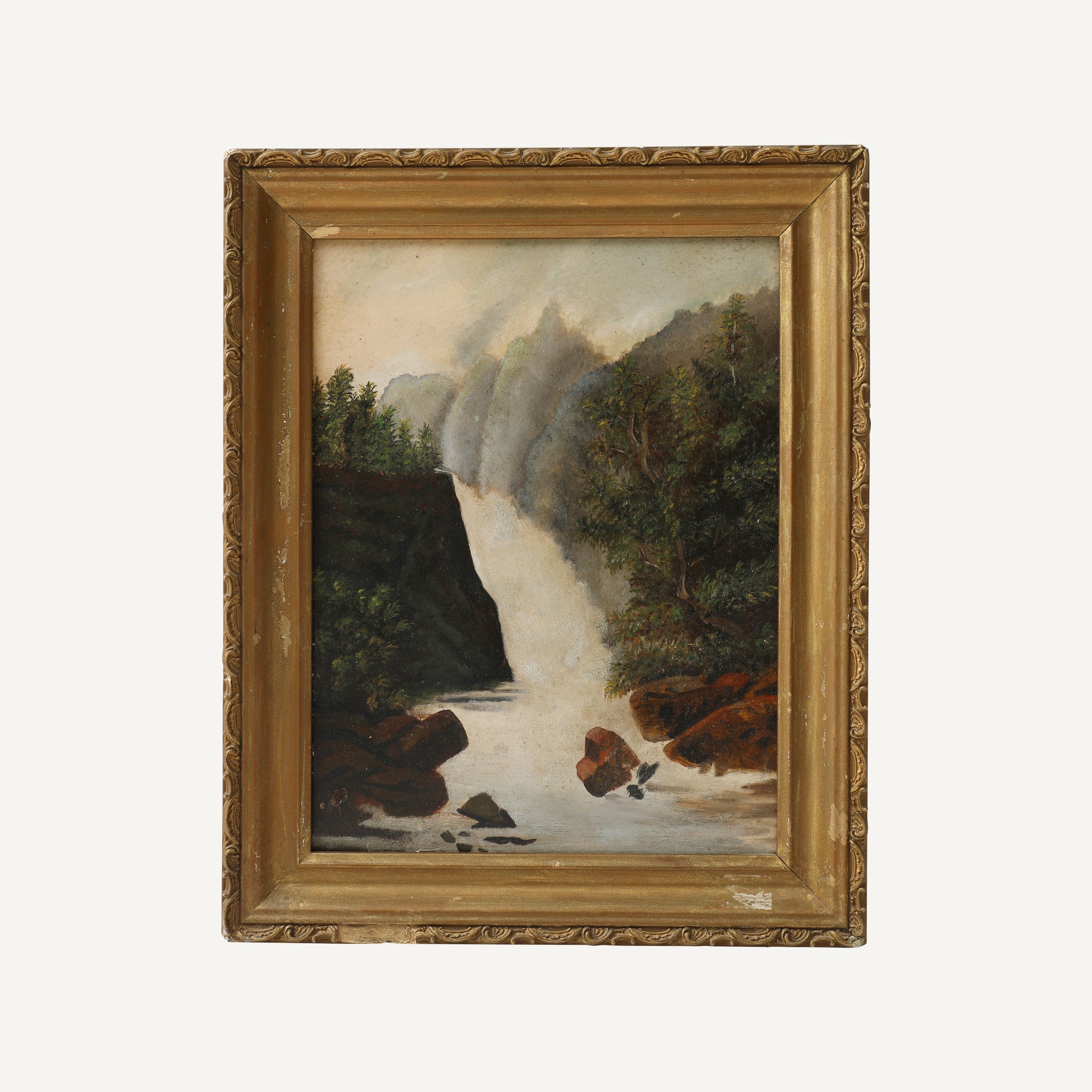 ANTIQUE WATERFALL LANDSCAPE PAINTING