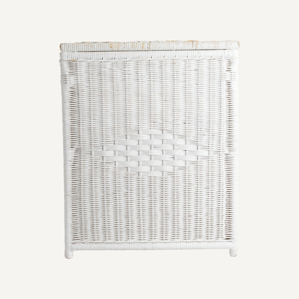 VINTAGE WHITE WICKER HAMPER