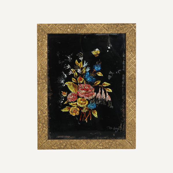ANTIQUE FRAMED FLORAL TINSEL ART