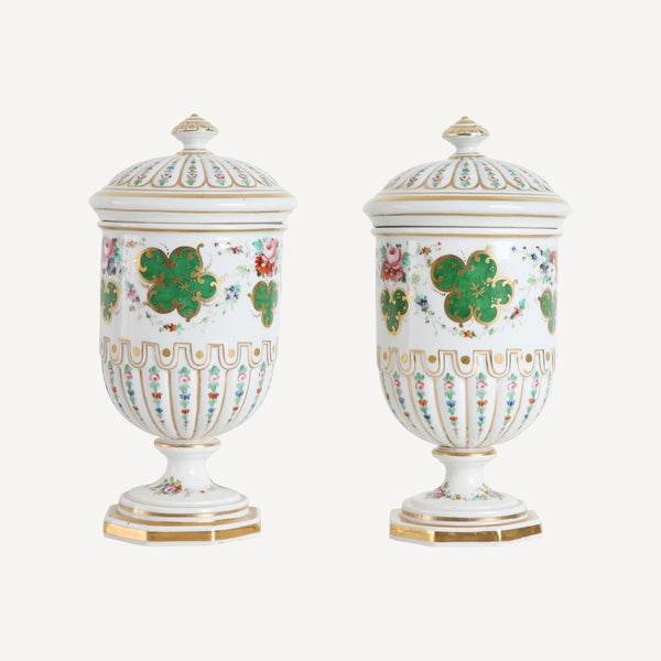 ANTIQUE HANDPAINTED PORCELAIN URNS