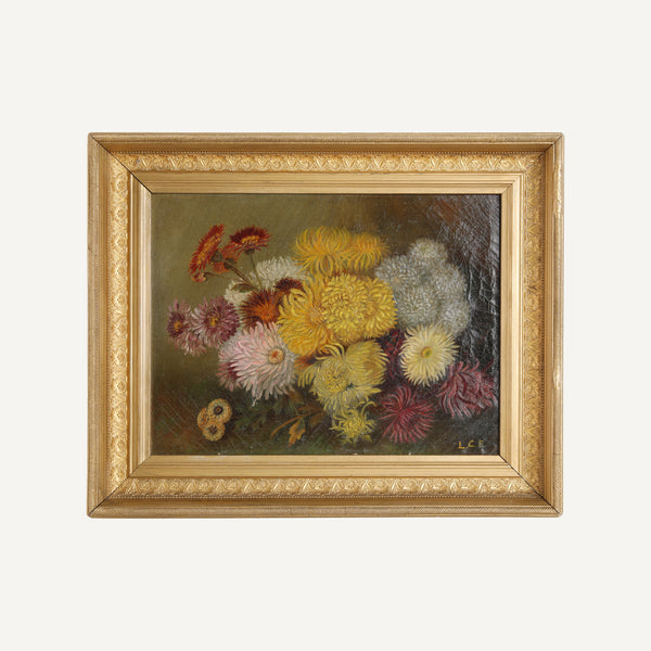ANTIQUE CHRYSANTHEMUM STILL LIFE PAINTING