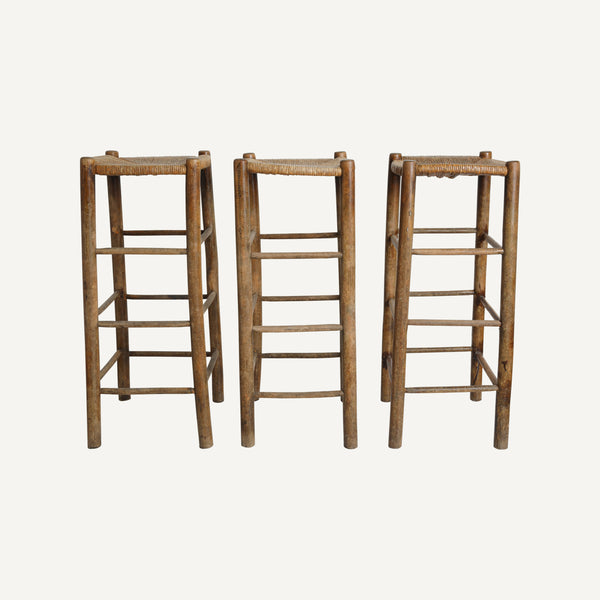 SET OF ANTIQUE RUSH SEAT STOOLS