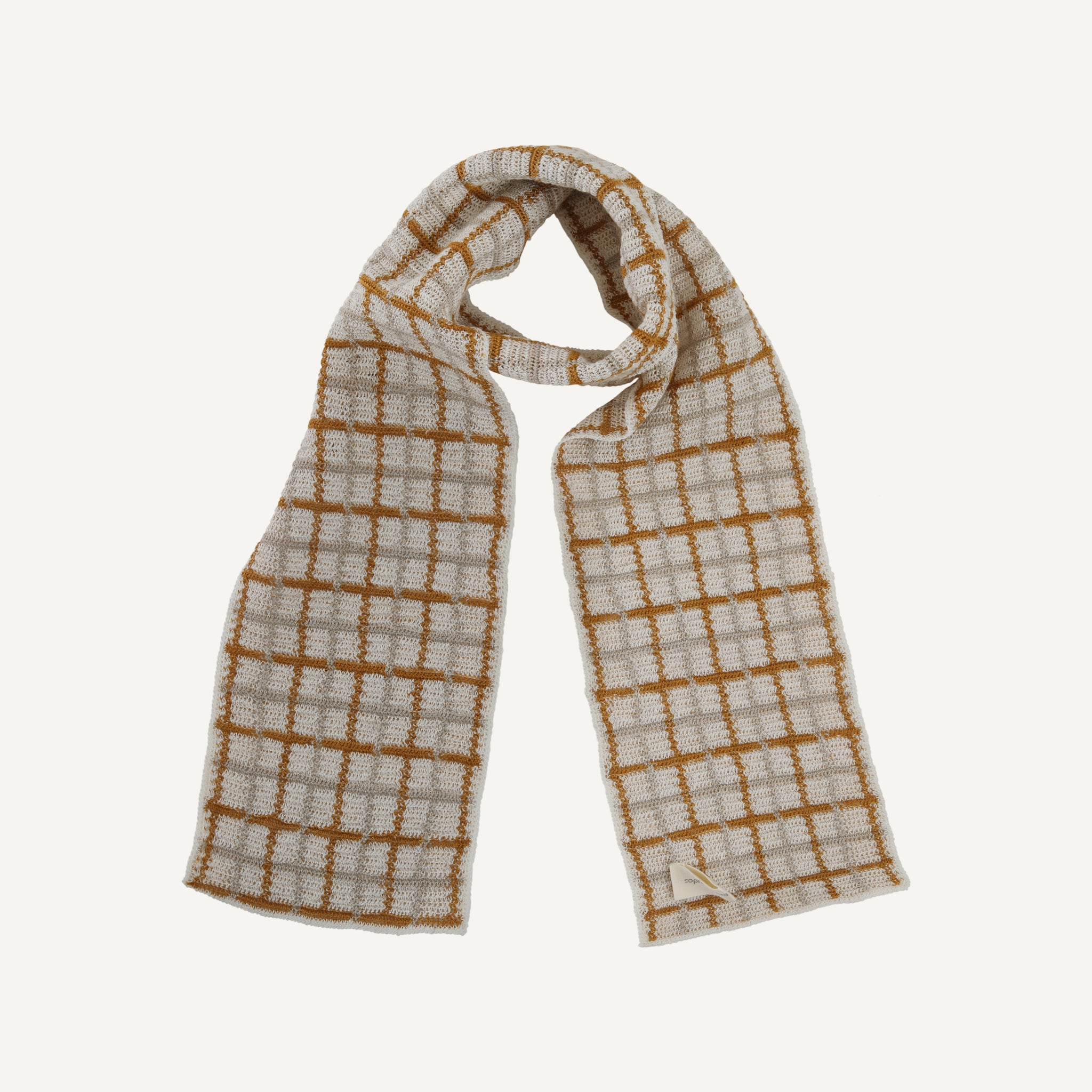 SOPHIE DIGARD HAND CROCHET NARROW LINEN CHECK SCARF