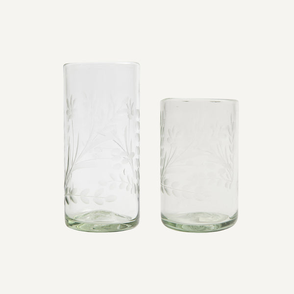 HAND ETCHED FLORAL GLASSES