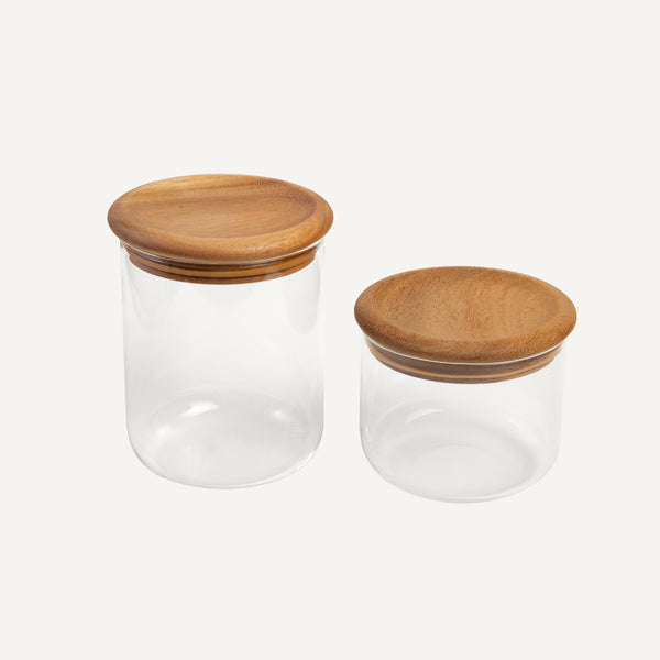 GLASS CANISTER WITH WOOD LID